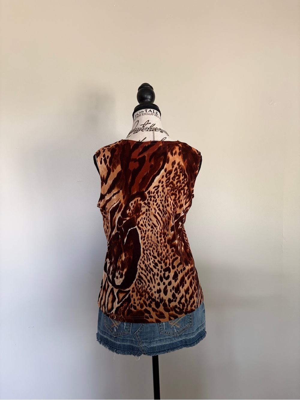 Vintage Brown Tan Leopard Print Camisole Stretch Tank Top | 90s Y2K - Picture 3 of 7